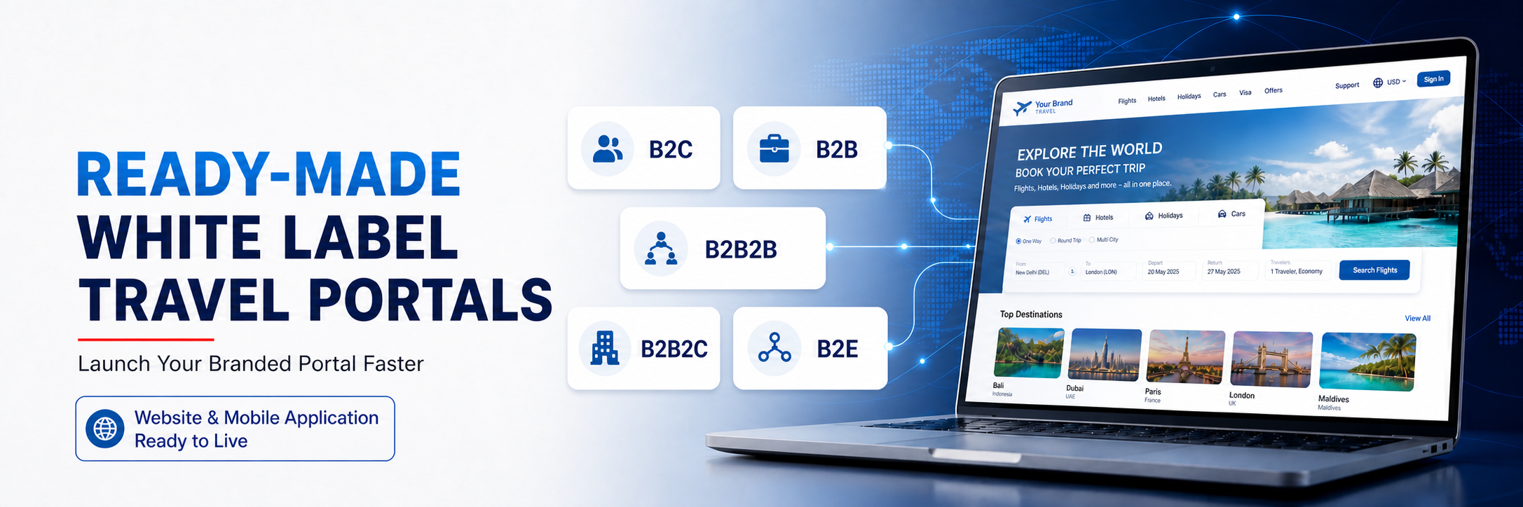 Ready-made B2C, B2B, B2B2B, B2B2C and B2E white-label travel portal modules