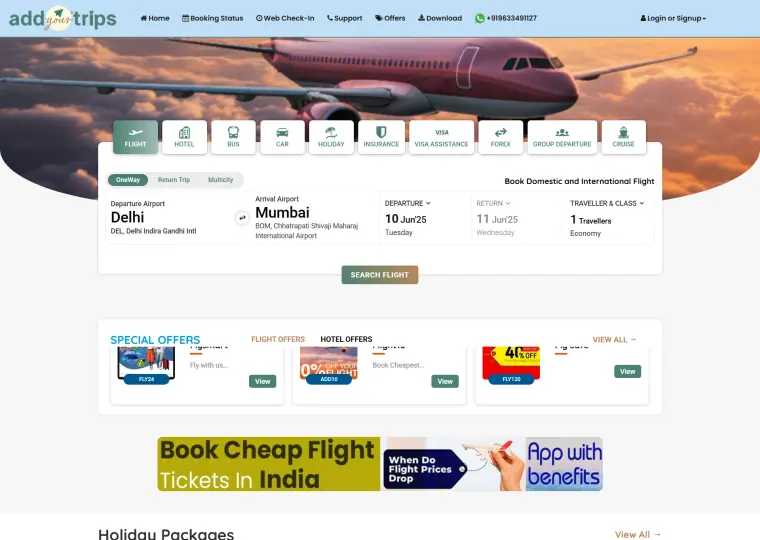 Add Your Trips website interface