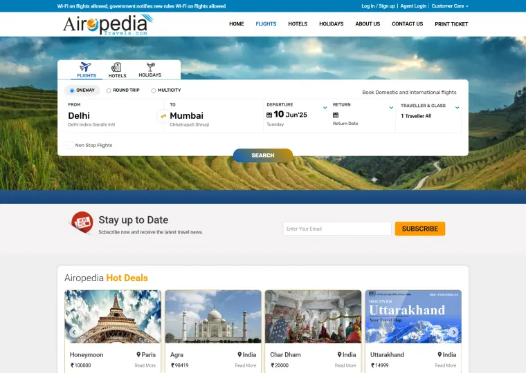 Airopedia Travels website interface