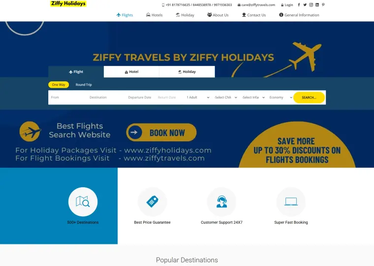 Ziffy Travels website interface