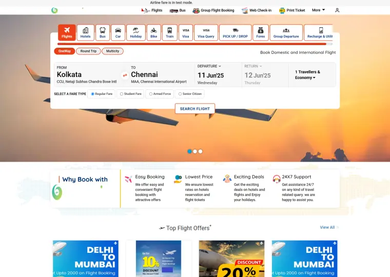 Travel B2C website interface
