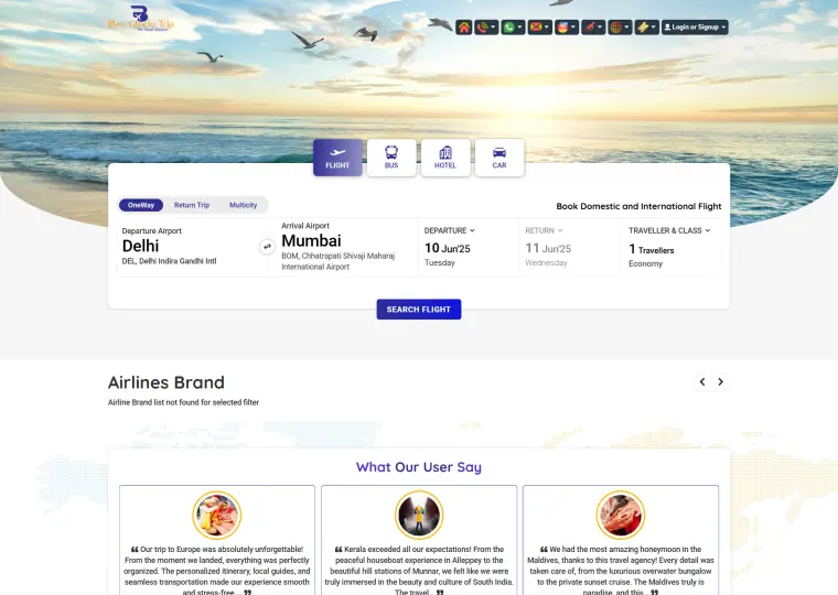Bleu Glacio Trip website interface