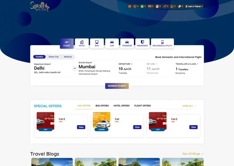 Sarthi Trips website interface
