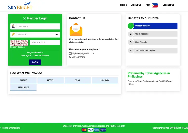 Skybright website interface