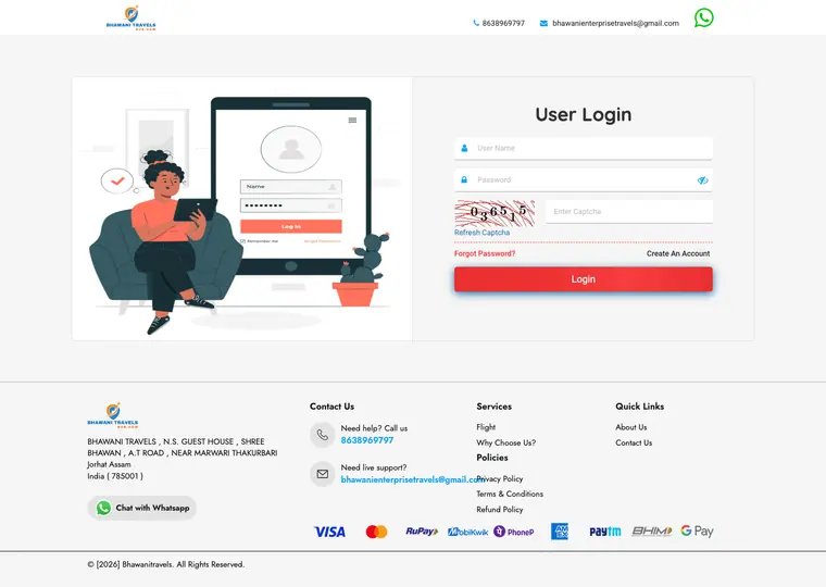 Bhawani Travels website interface
